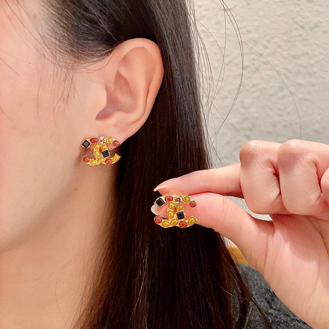 Chanel Classic Double C Stud Earrings