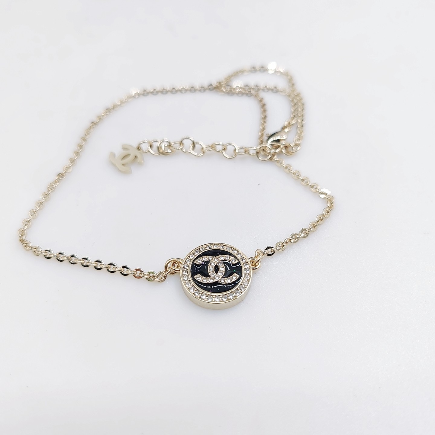 Chanel Light Gold Round Black Necklace