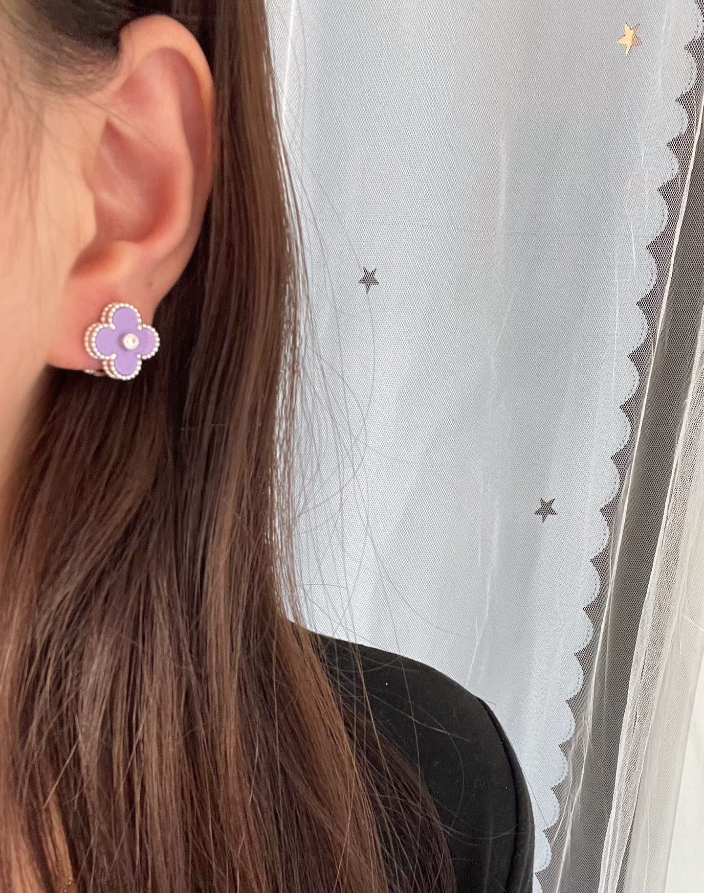 Van Cleef & Arpels Purple Chalcedony and Diamond Four-Leaf Clover Earrings