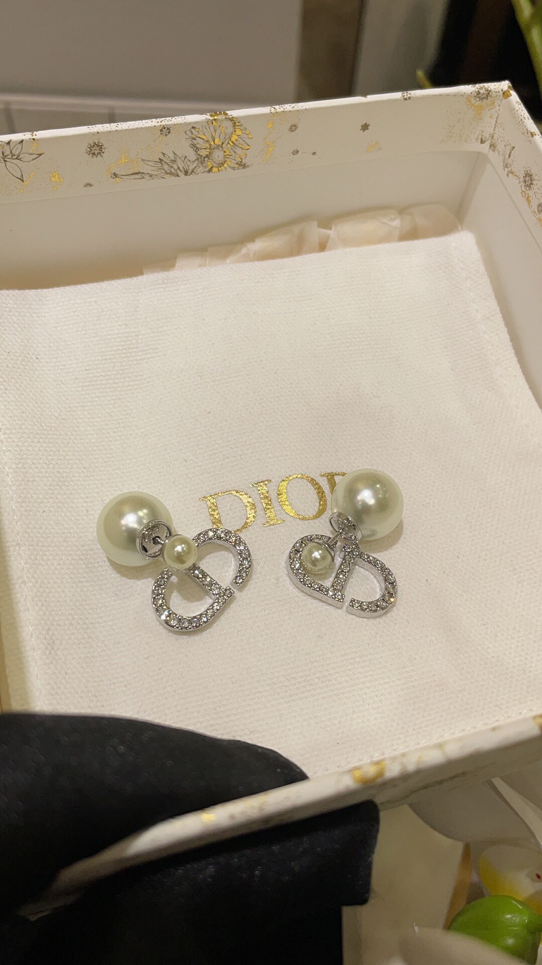 Dior Pearl and Silver Diamond Letter Earrings