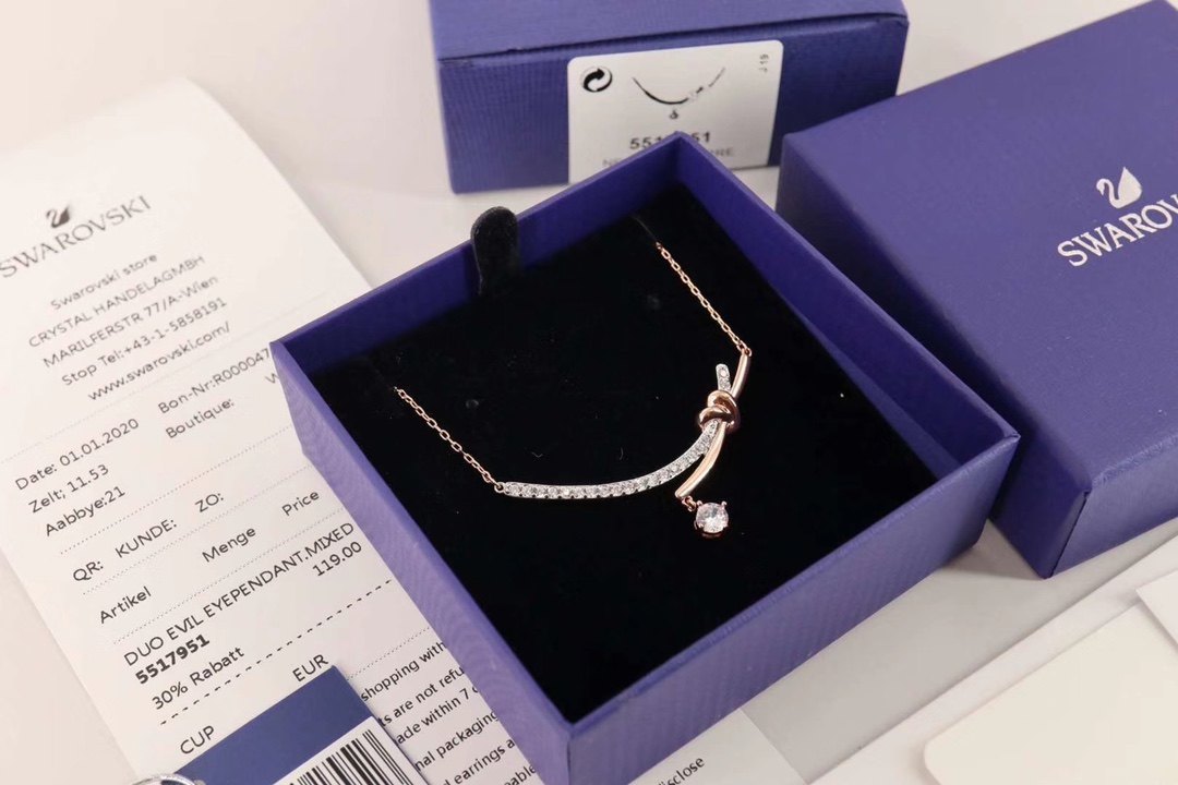 Swarovski Rose and White Love Knot Clavicle Necklace