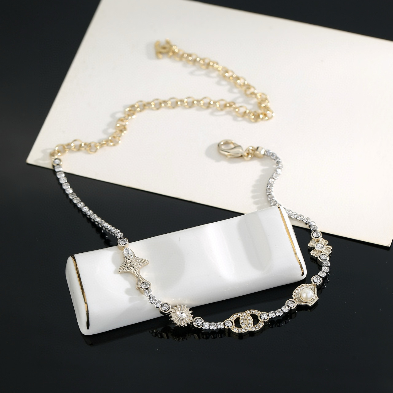 Chanel Double C Pendant Scallop Necklace