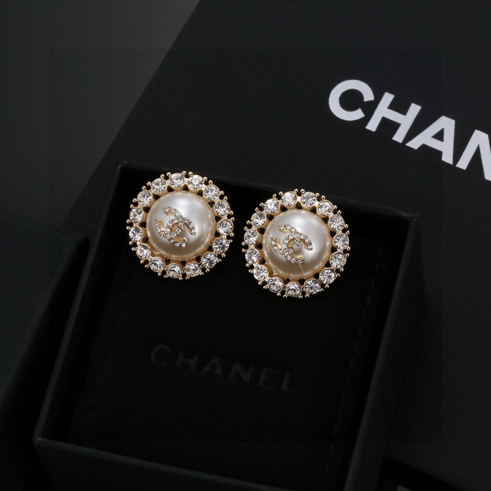 Chanel Pearl and Rhinestone Double C Stud Earrings
