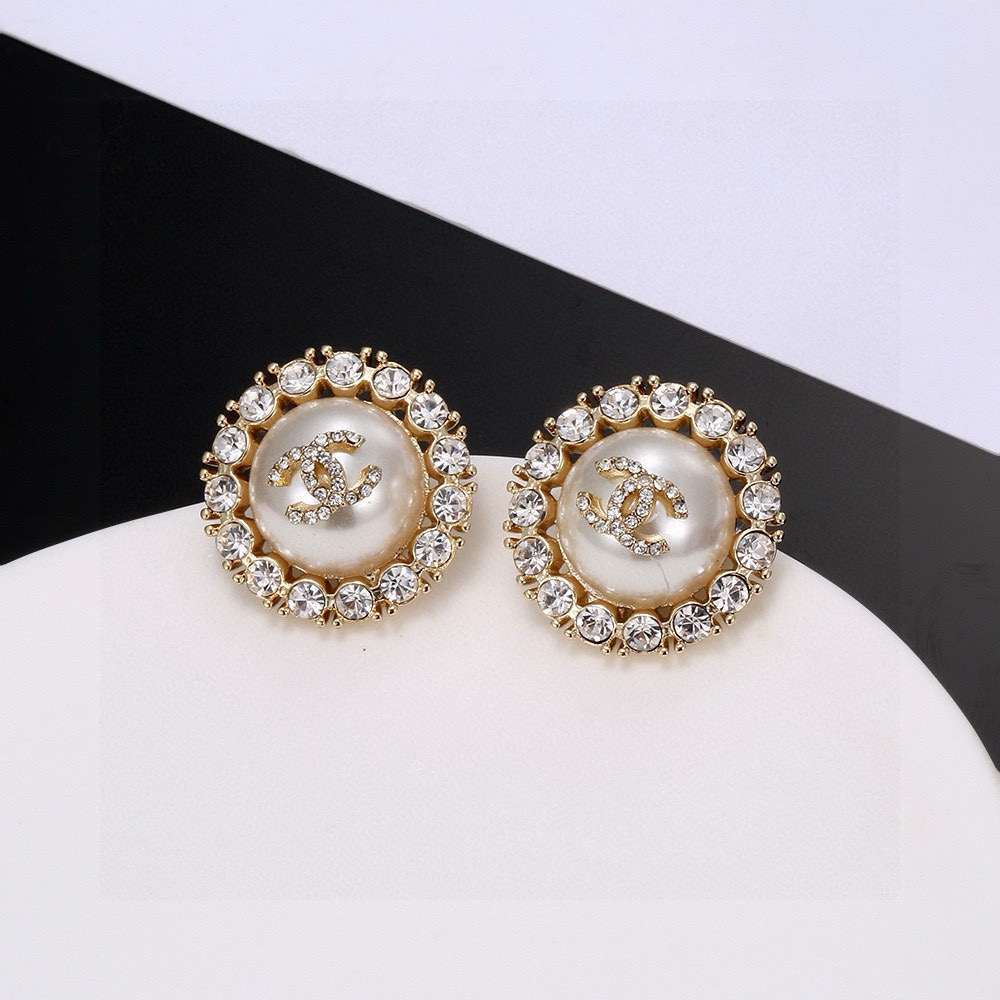 Chanel Pearl and Rhinestone Double C Stud Earrings