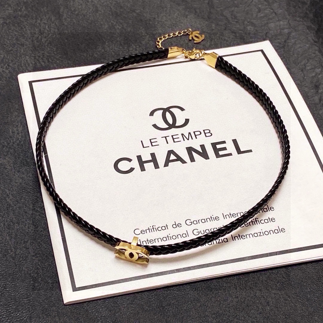 Chanel Double C Leather Collarbone Necklace