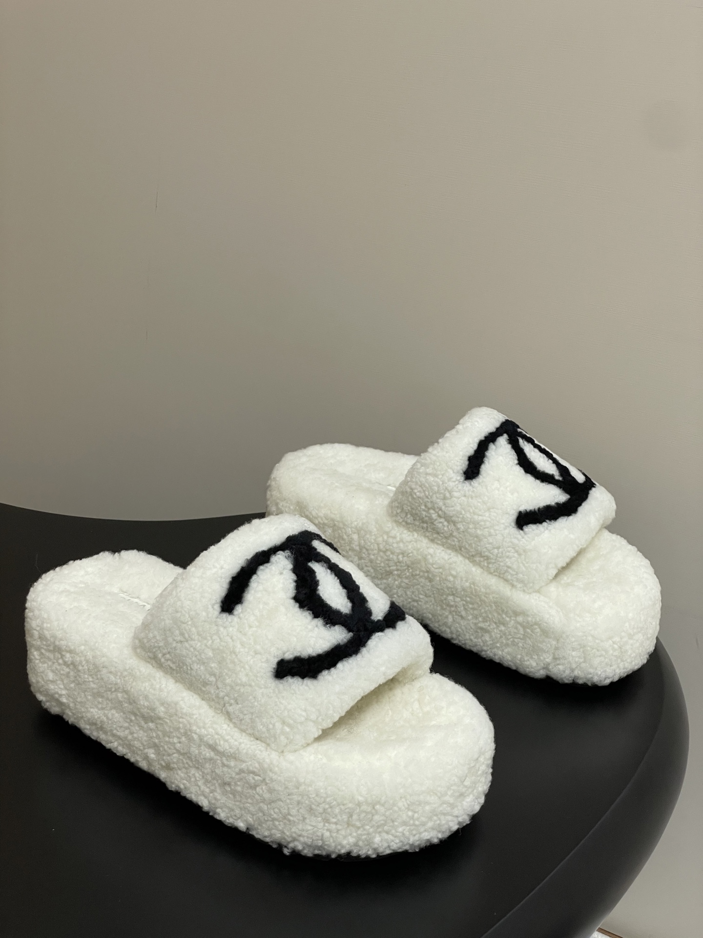 Chanel's new fall/winter classic Double C wool slippers