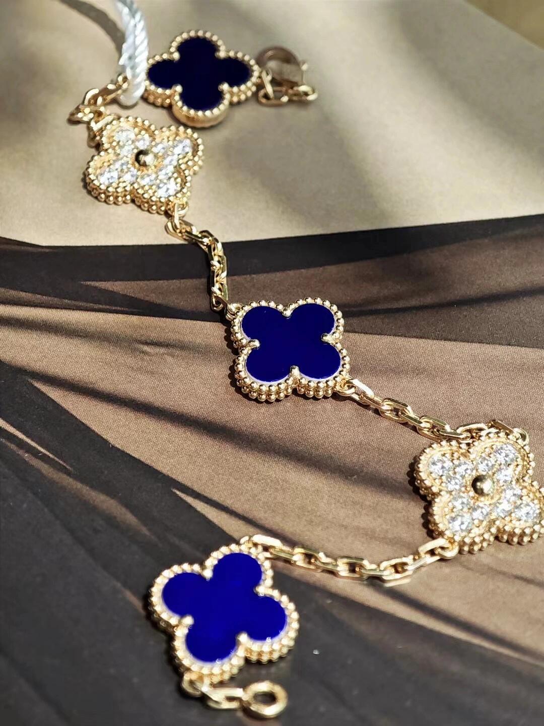 Van Cleef & Arpels Royal Blue Agate Interval Diamond Five-Flower Four-Leaf Clover Bracelet