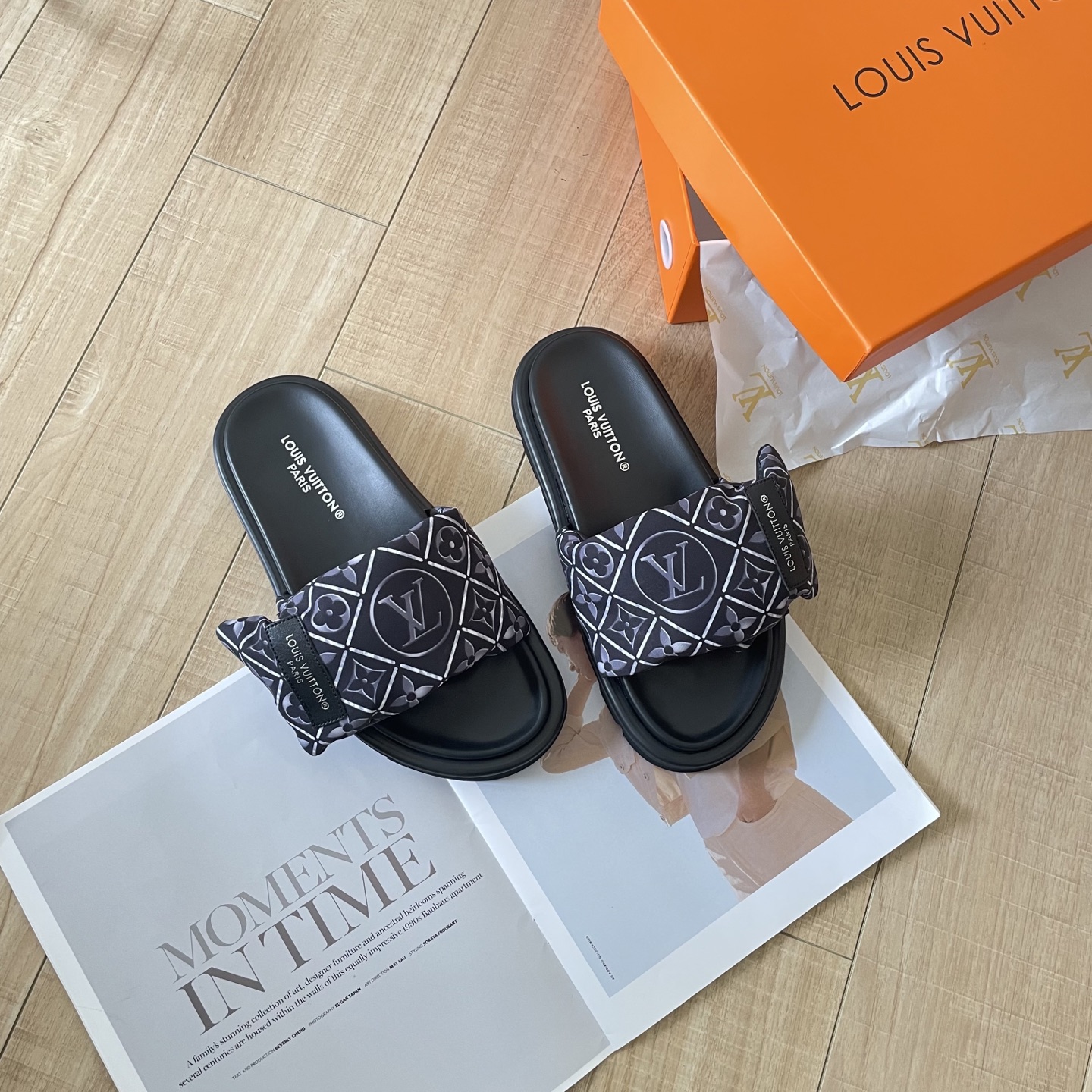 LV printed Velcro slippers