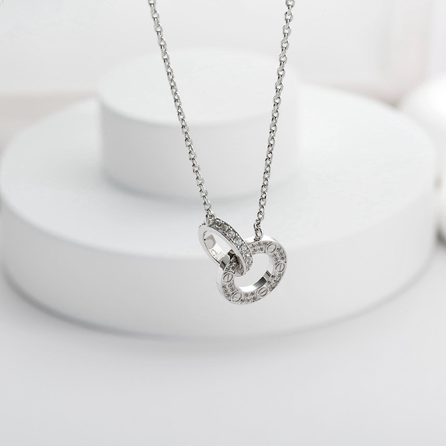 Cartier's Small Biscuit Double Ring Full Diamond Necklace