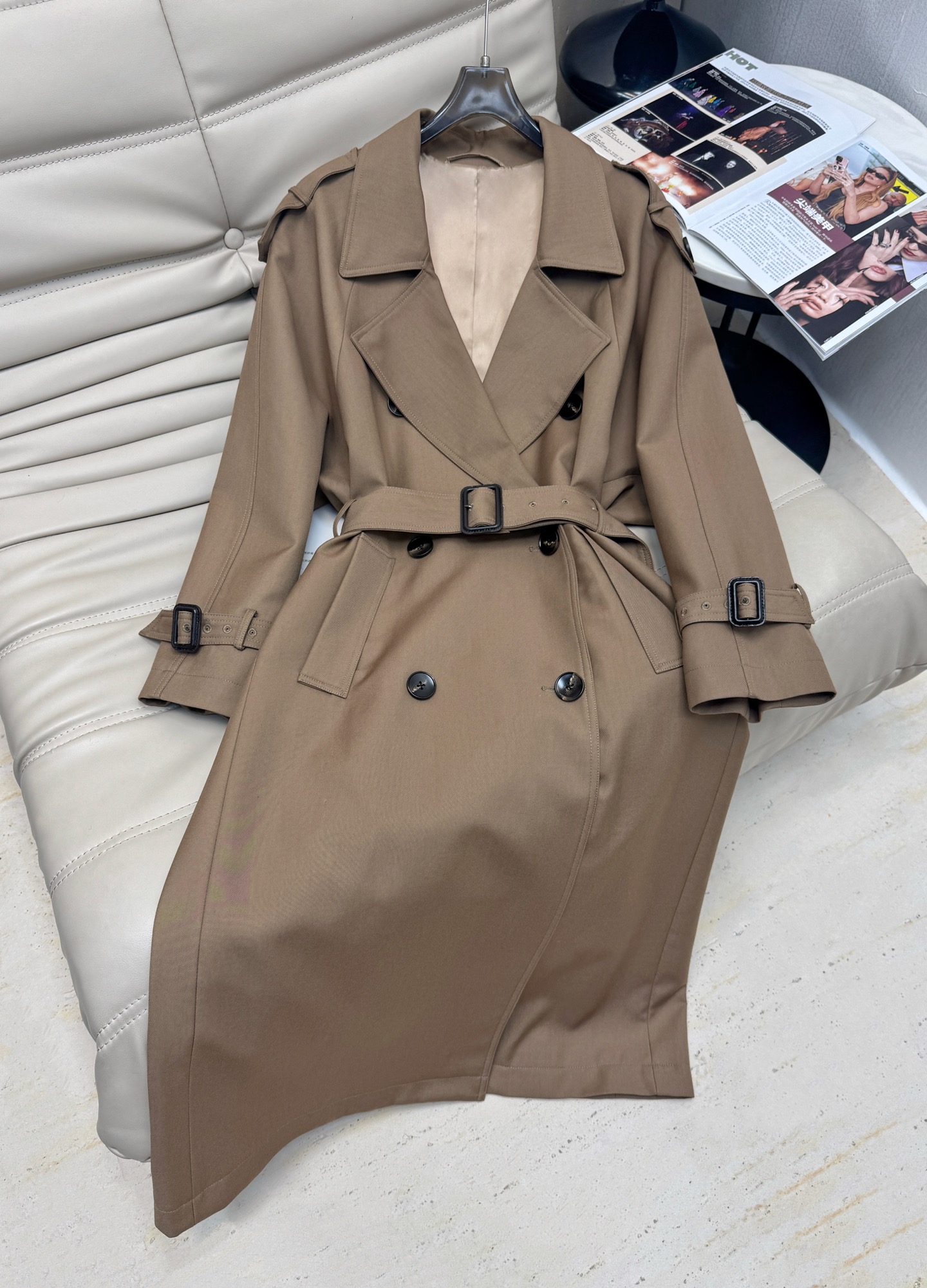 Midi-Length Lapel Double-Breasted Trench Coat