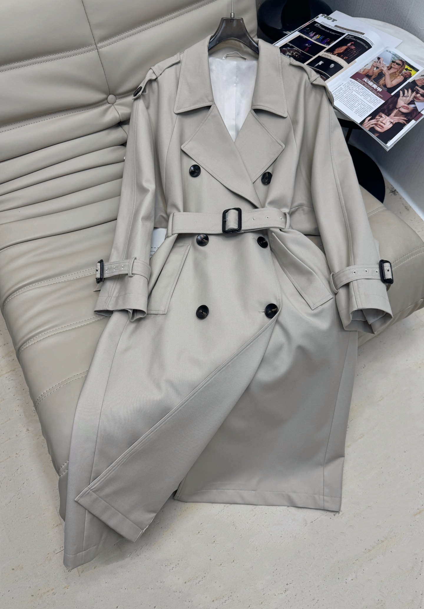 Midi-Length Lapel Double-Breasted Trench Coat