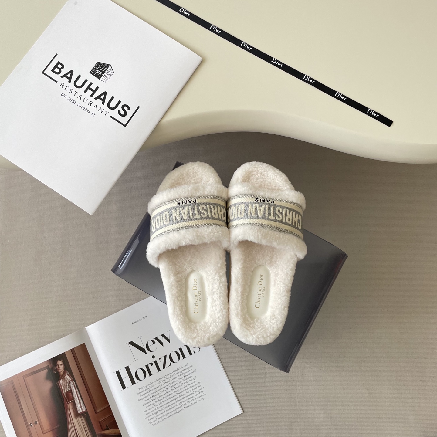 Dior Embroidered Lambswool Slippers