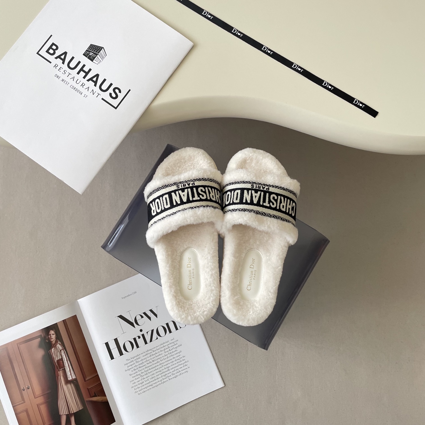 Dior Embroidered Lambswool Slippers