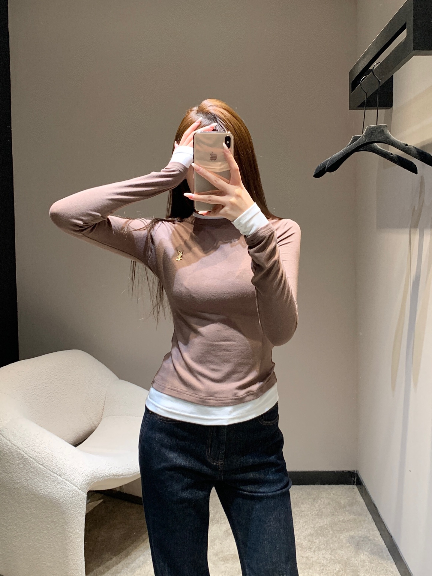 YSL Contrast Color Fake Two-Piece Long-Sleeved T-Shirt