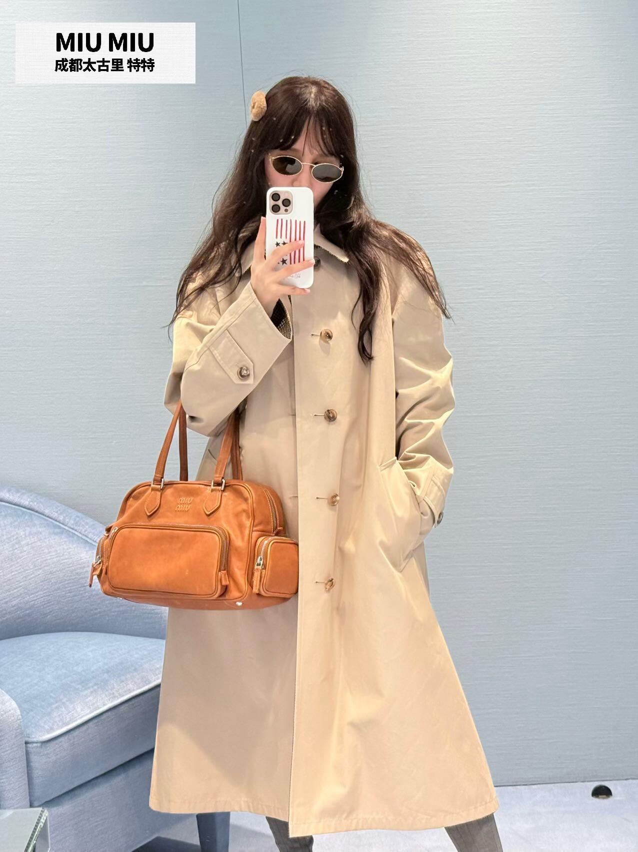 Miu Miu Reversible Single-Breasted Twill Houndstooth Long Trench Coat