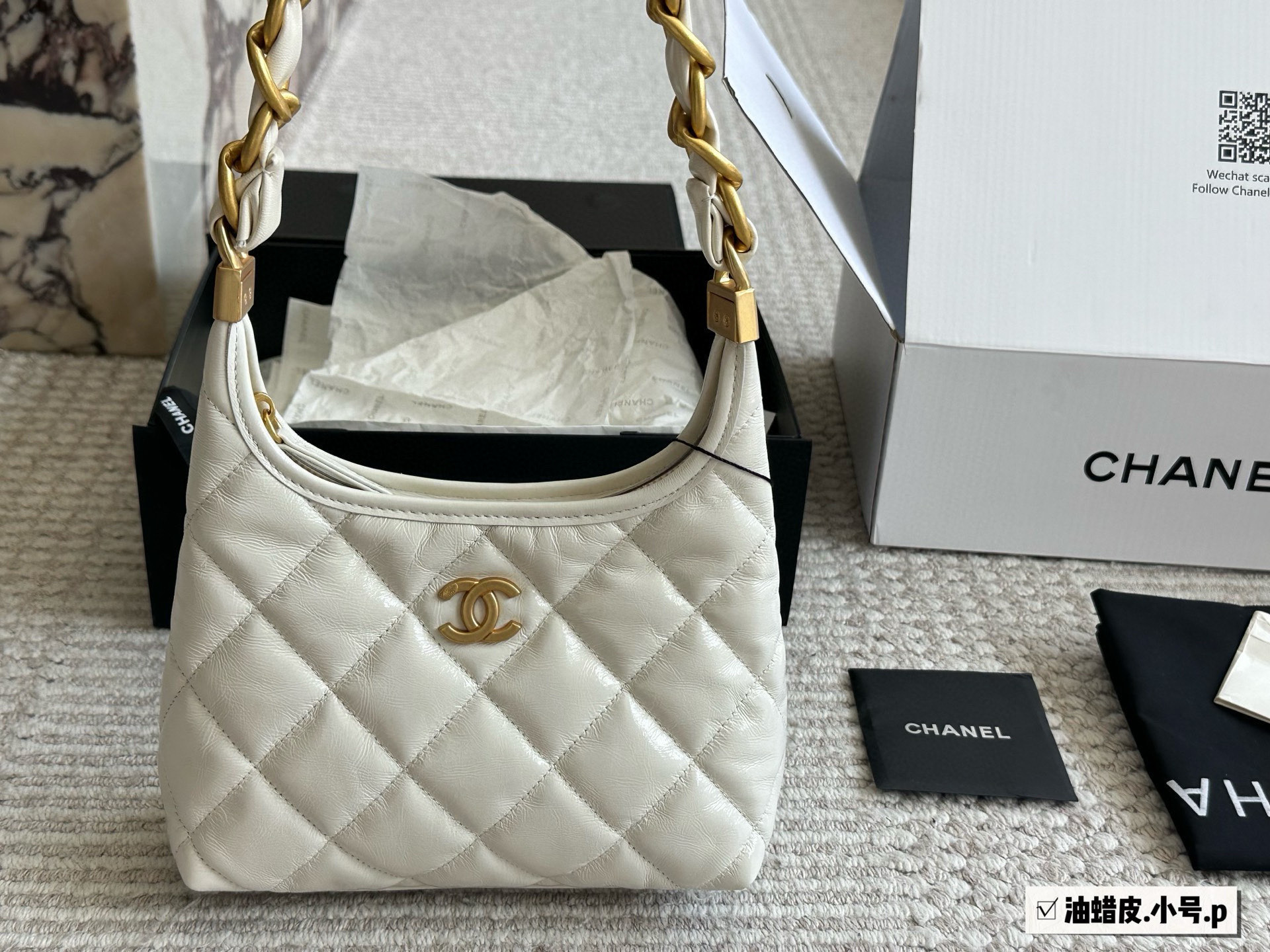 Chanel Waxed Leather Underarm Hobo Bag