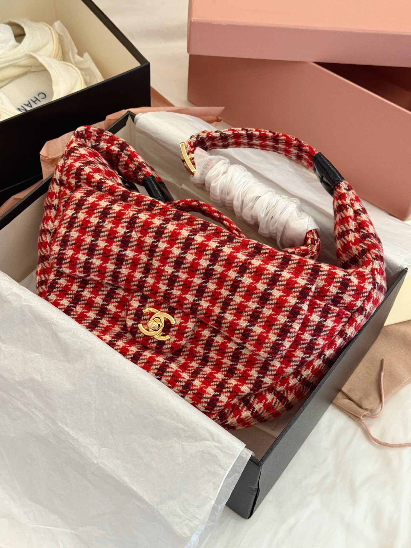 Chanel red houndstooth bag