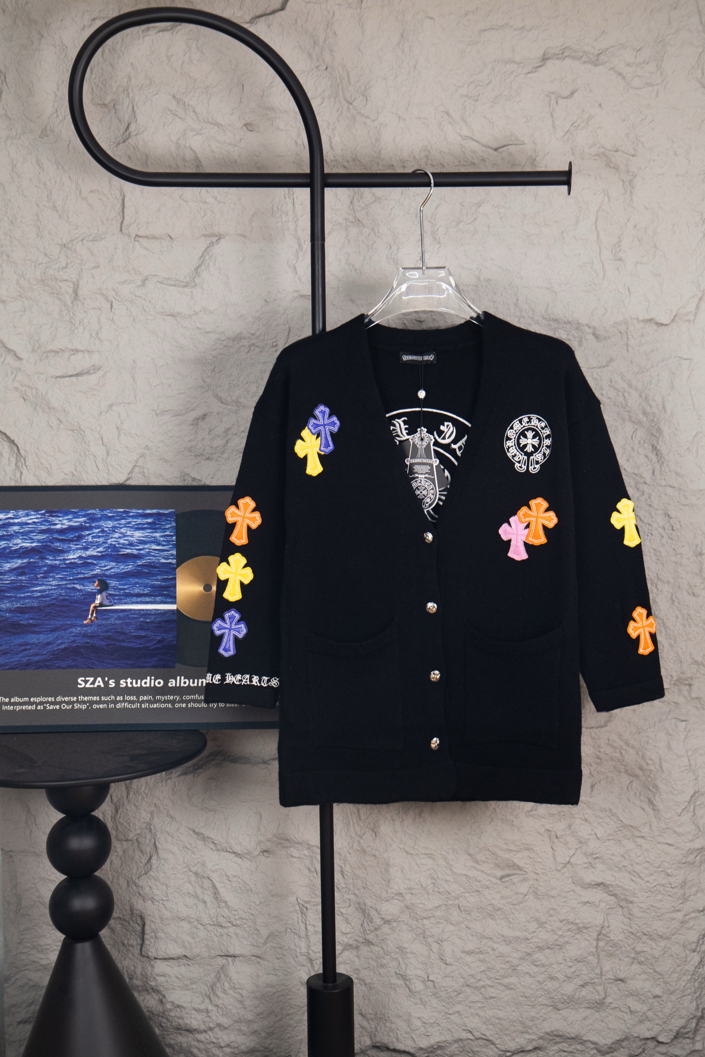 Chrome Hearts Colorful Cross Leather Patch Cardigan Sweater