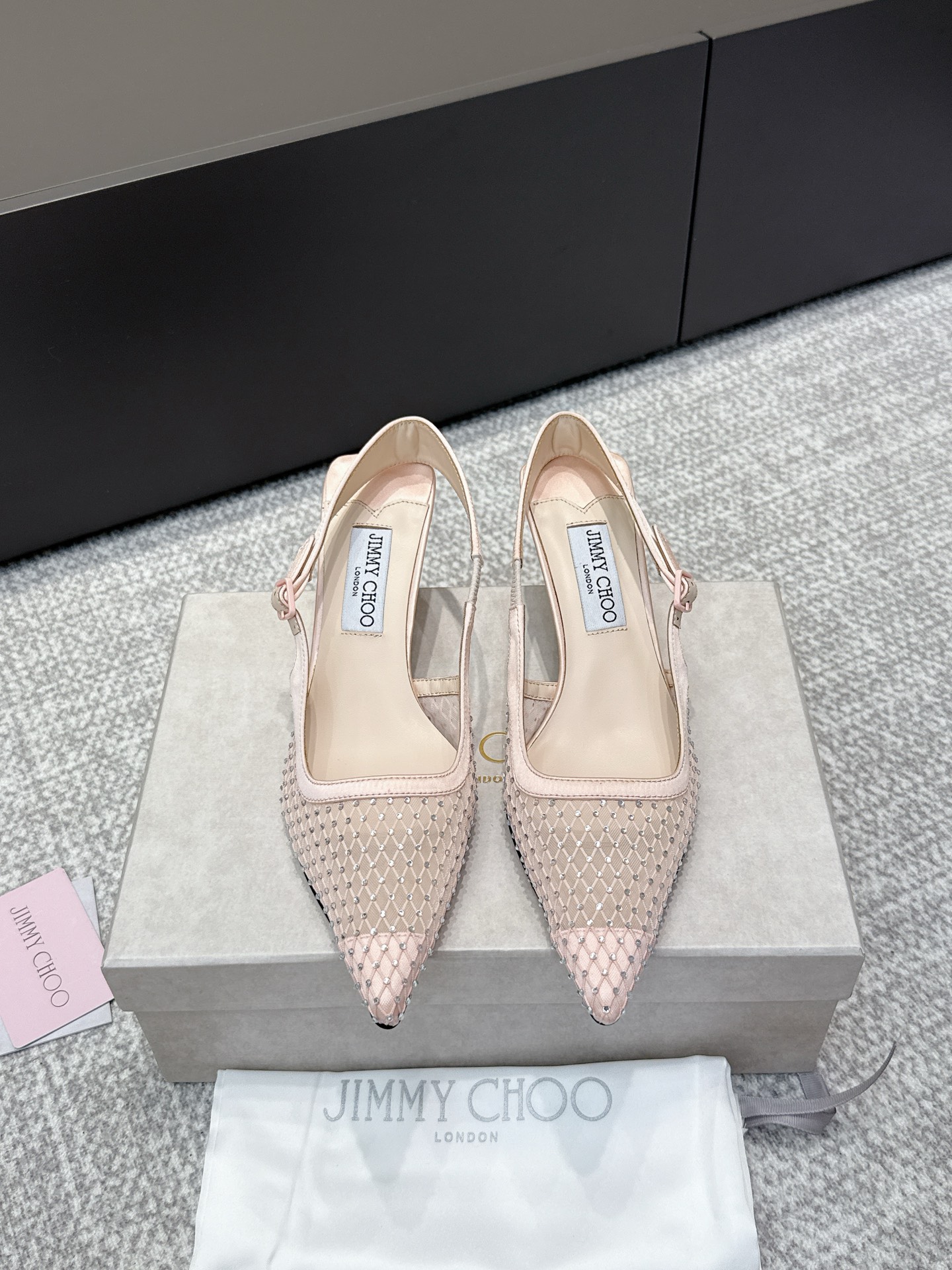 JimmyChoo New Mesh Rhinestone High-Heeled Sandals