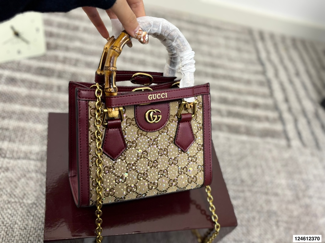 Gucci Diana Full Rhinestone Bamboo Handle Tote Bag