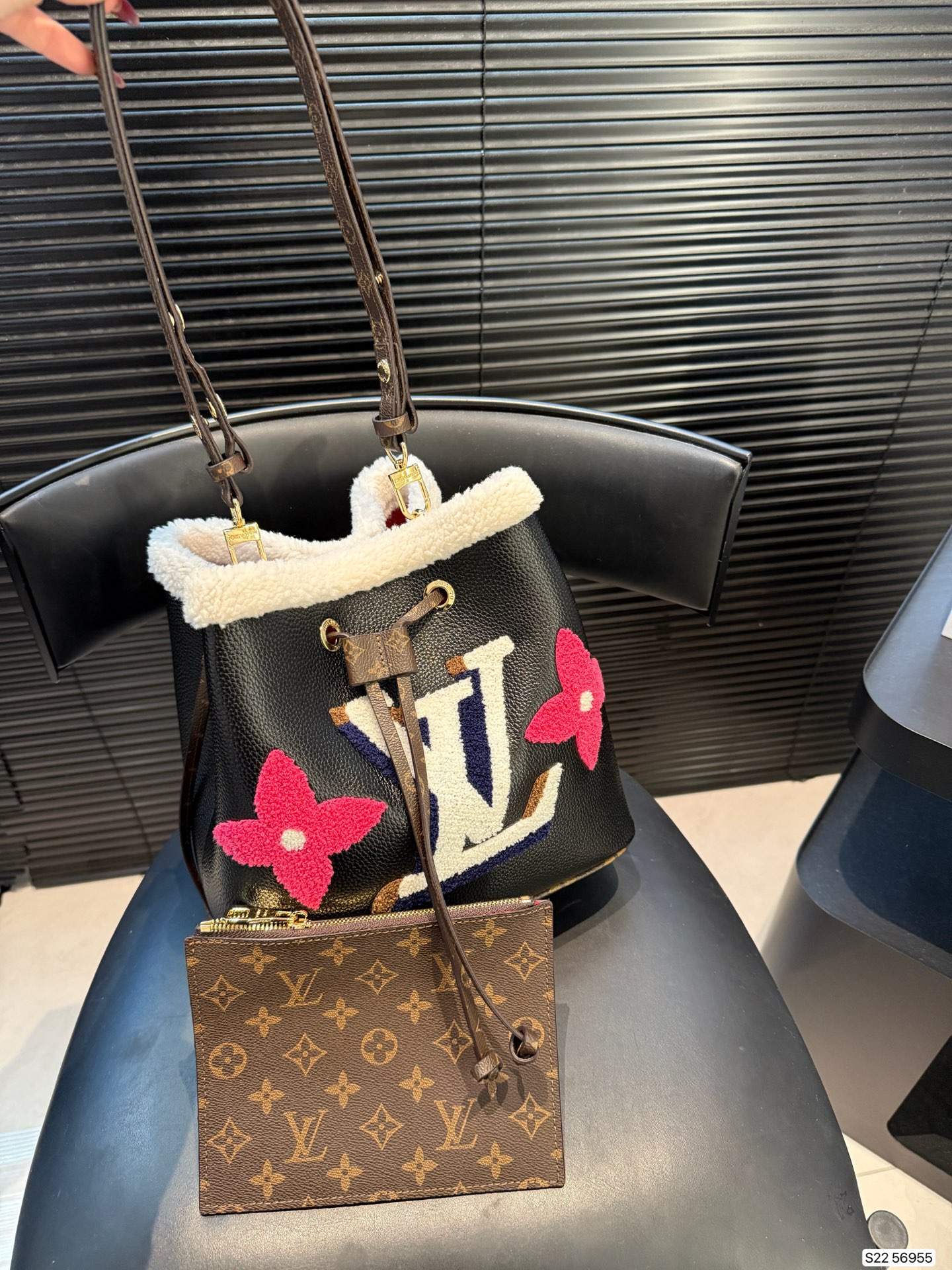 LV Teddy Bear Fur Bucket Bag