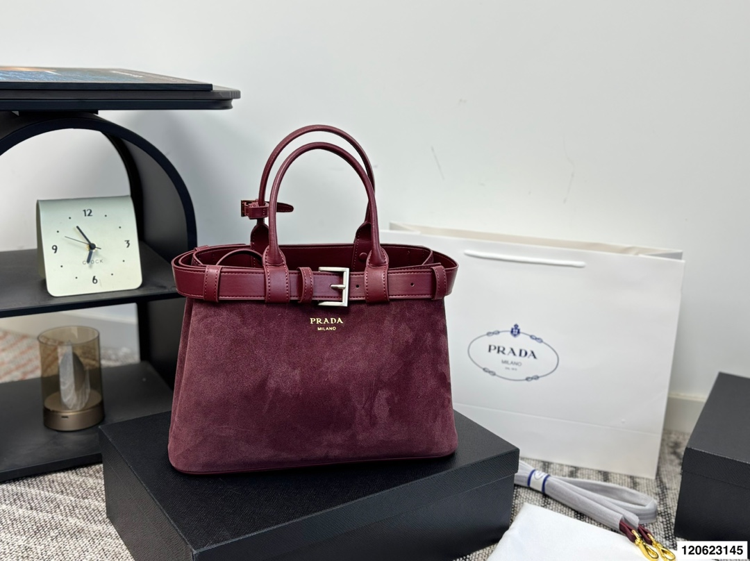 Prada Buckle Suede Handbag