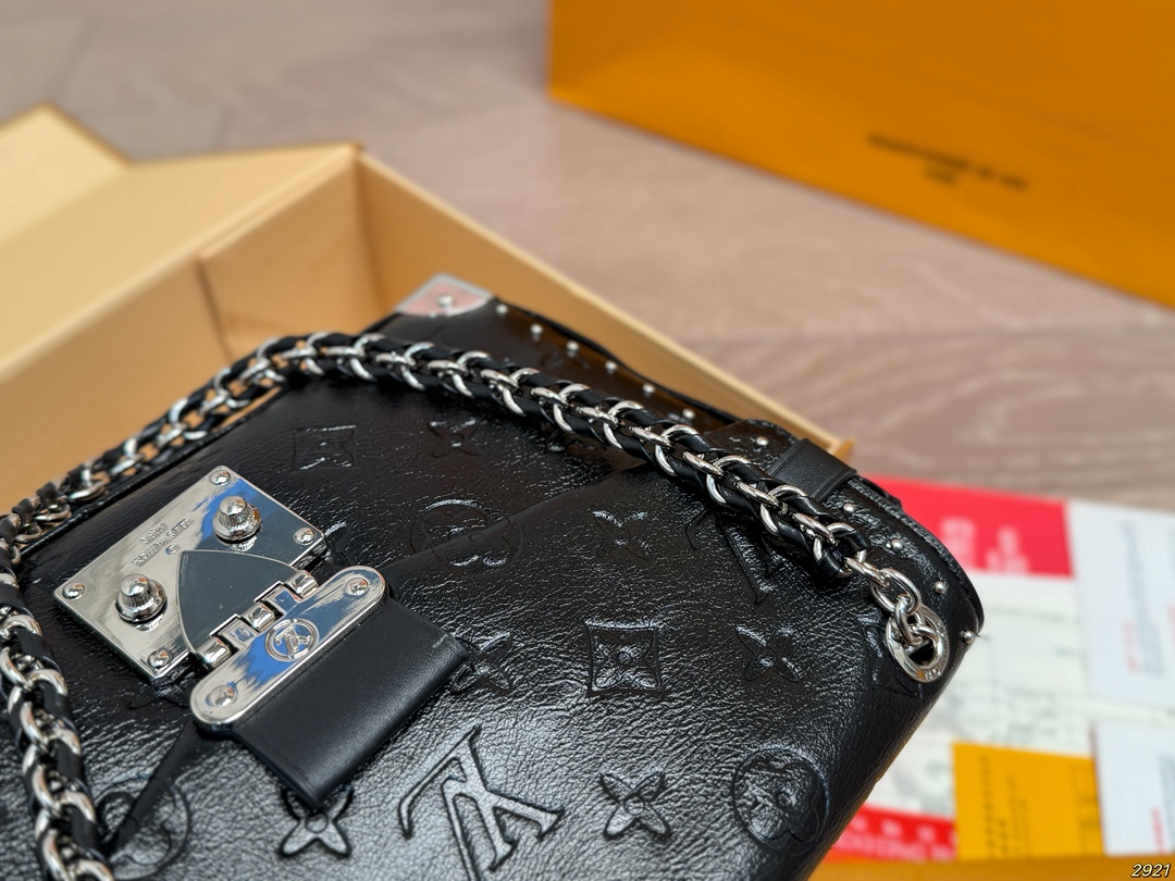 LV Cruise Collection Black Embossed Shoulder Bag