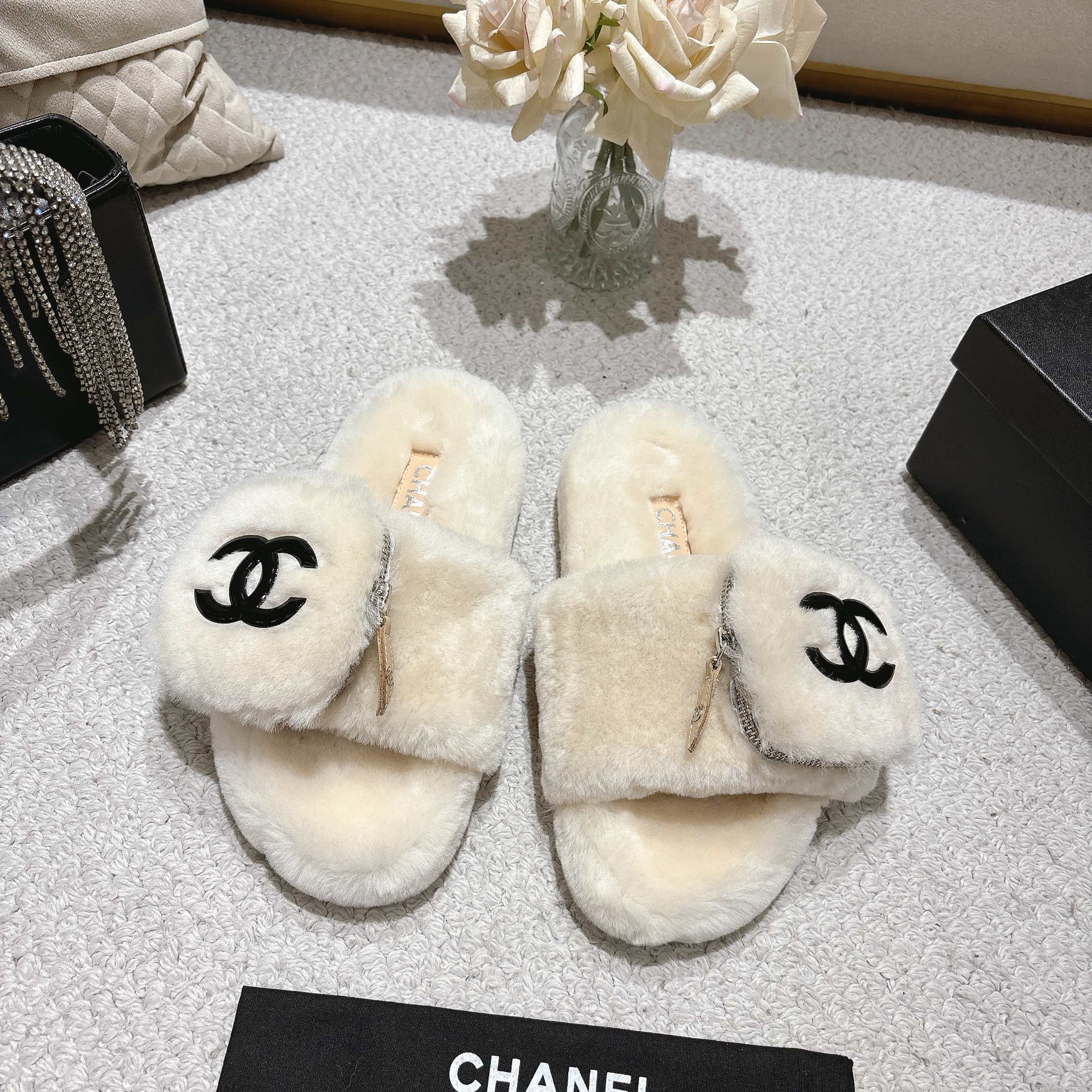 Chanel Wool Slip-on Slippers
