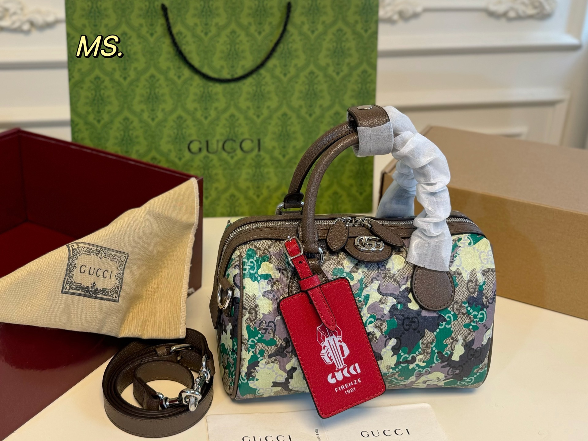 GUCCI Camouflage Ophidia Boston Pillow Bag