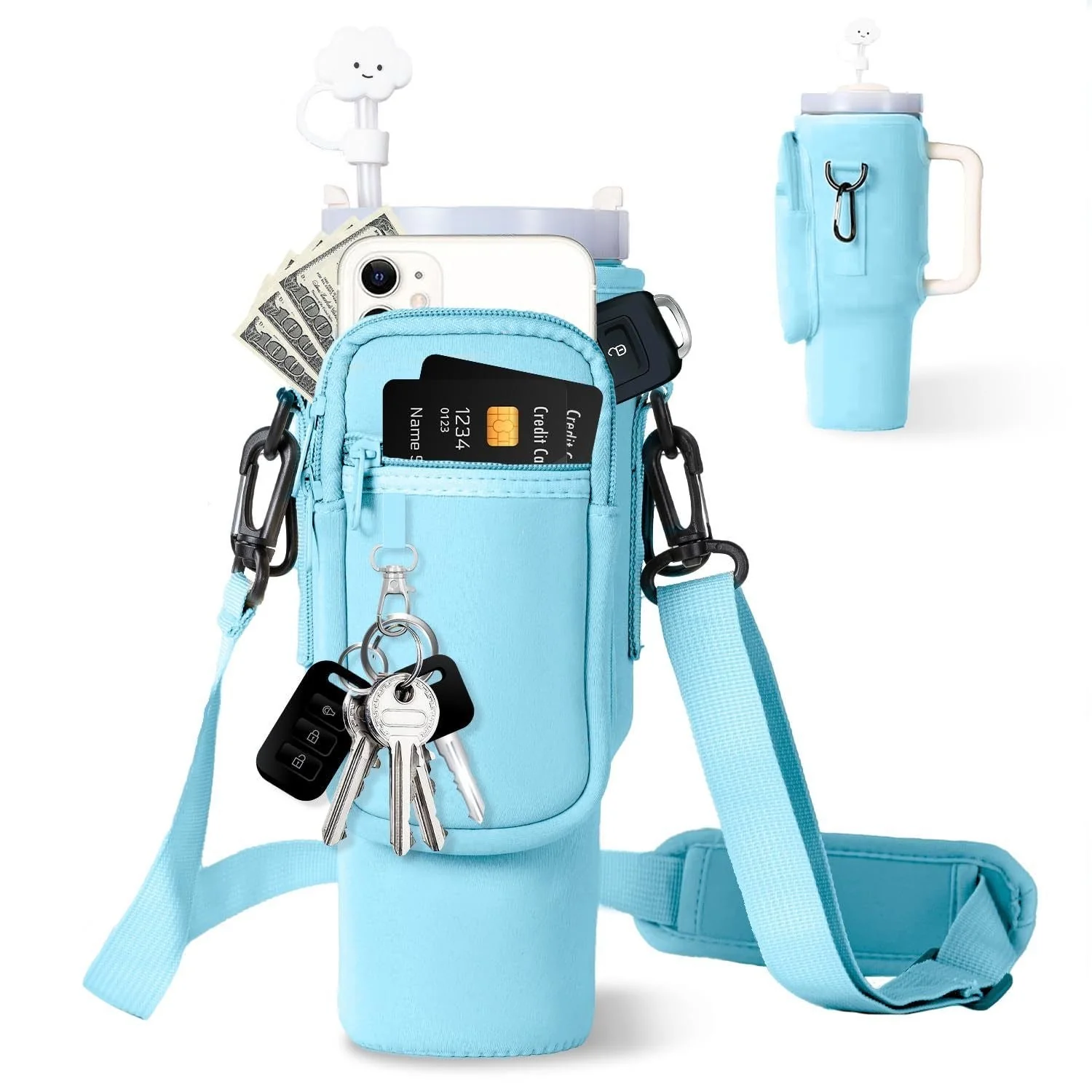 Matching Water Bottle Carrier Pouch with Phone Pocket & Adjustable Strap