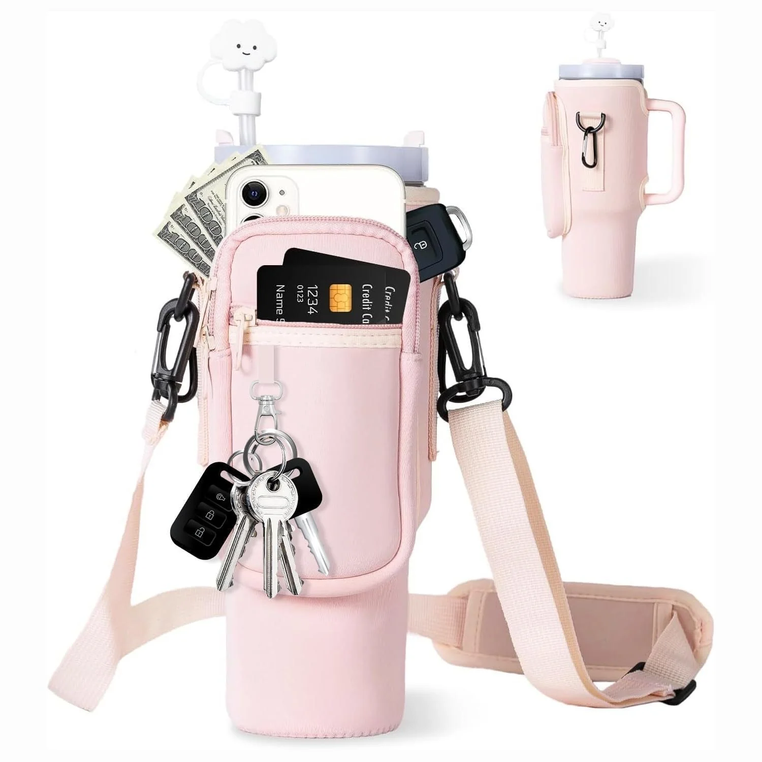 Matching Water Bottle Carrier Pouch with Phone Pocket & Adjustable Strap