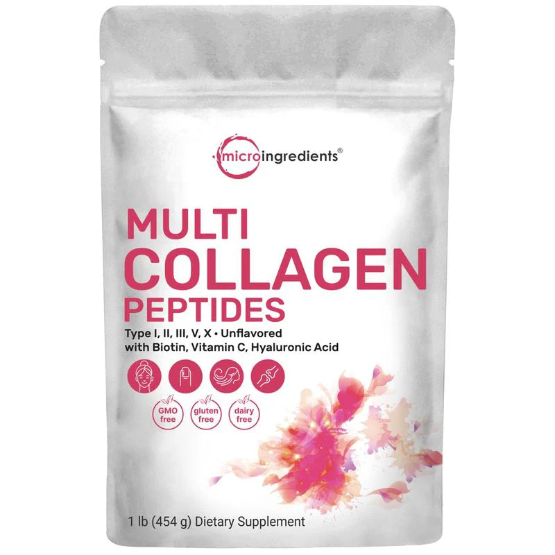 Multi Collagen Peptides - Hydrolyzed Protein Peptides with Hyaluronic Acid, Biotin & Vitamin C - Unflavored