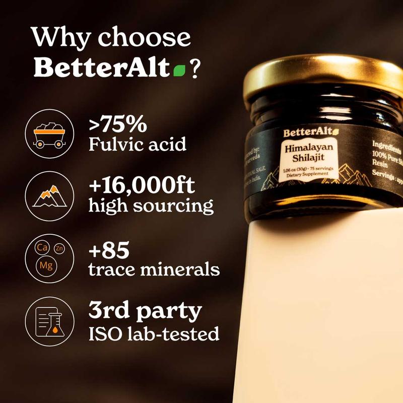 BetterAlt Himalayan Shilajit Resin | Lab-tested forPurity I Ayurvedic Energy Supplement I 30g, 75Servings