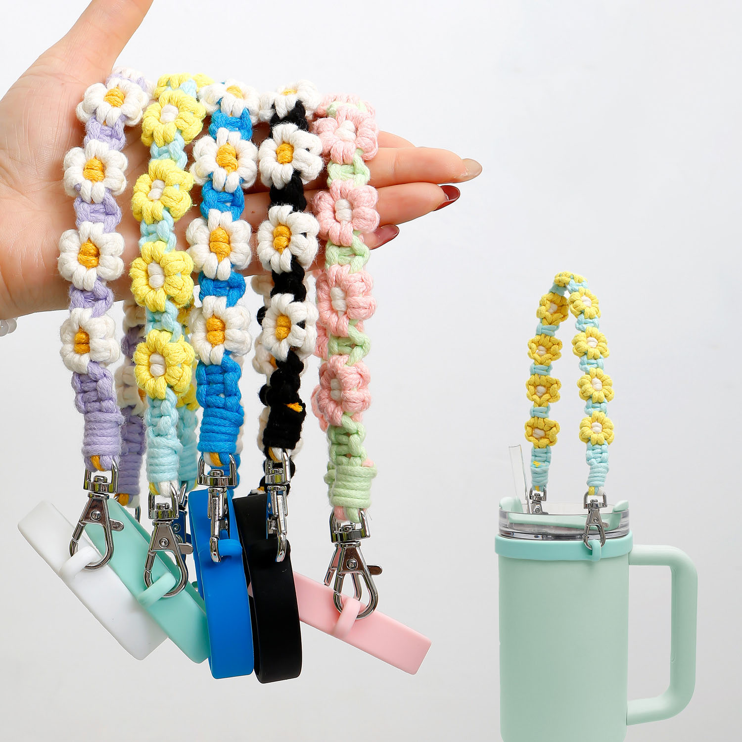 Handmade Daisy Crochet Strap – Cute Portable Bottle Holder