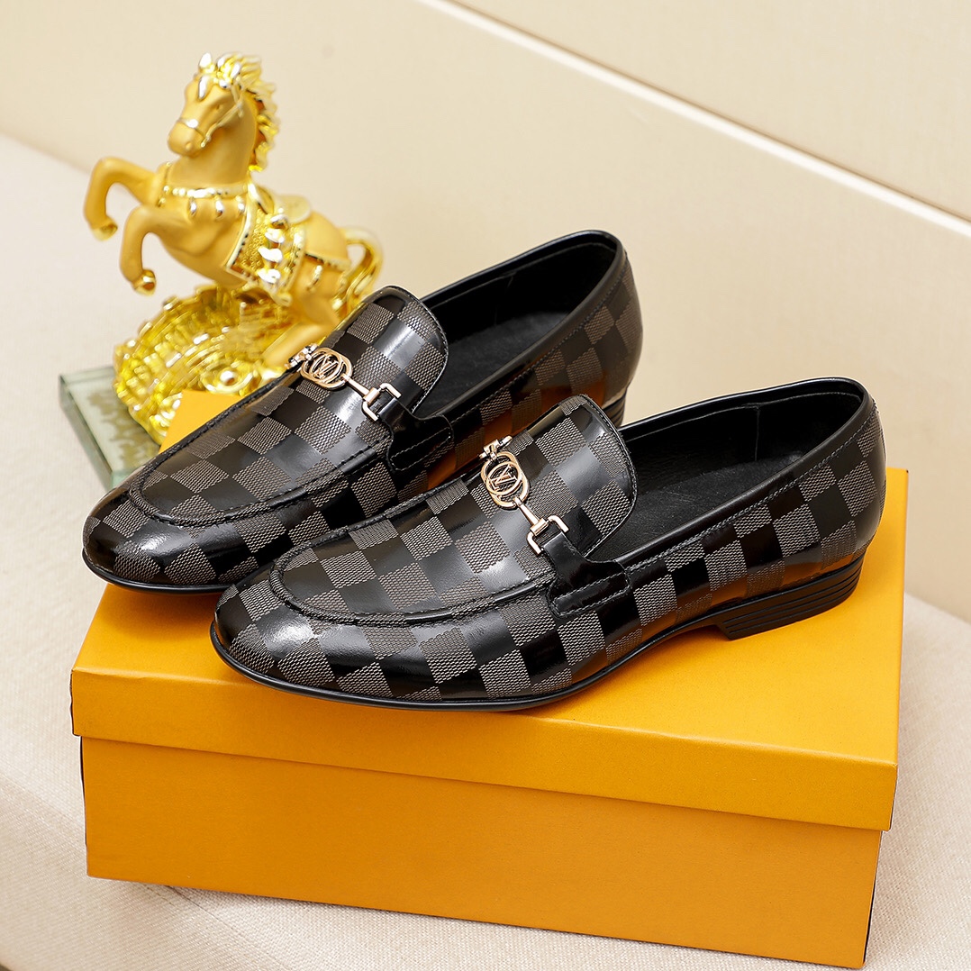 Trendy check leather formal slip on shoes