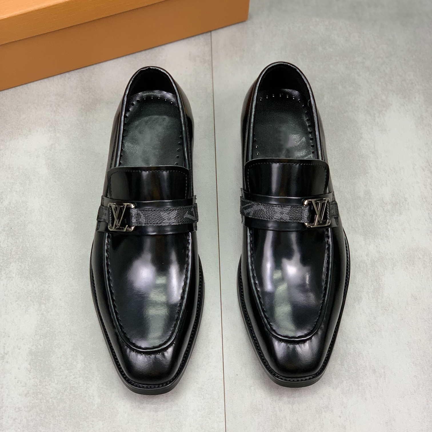 All black formal dress slip on shoes
