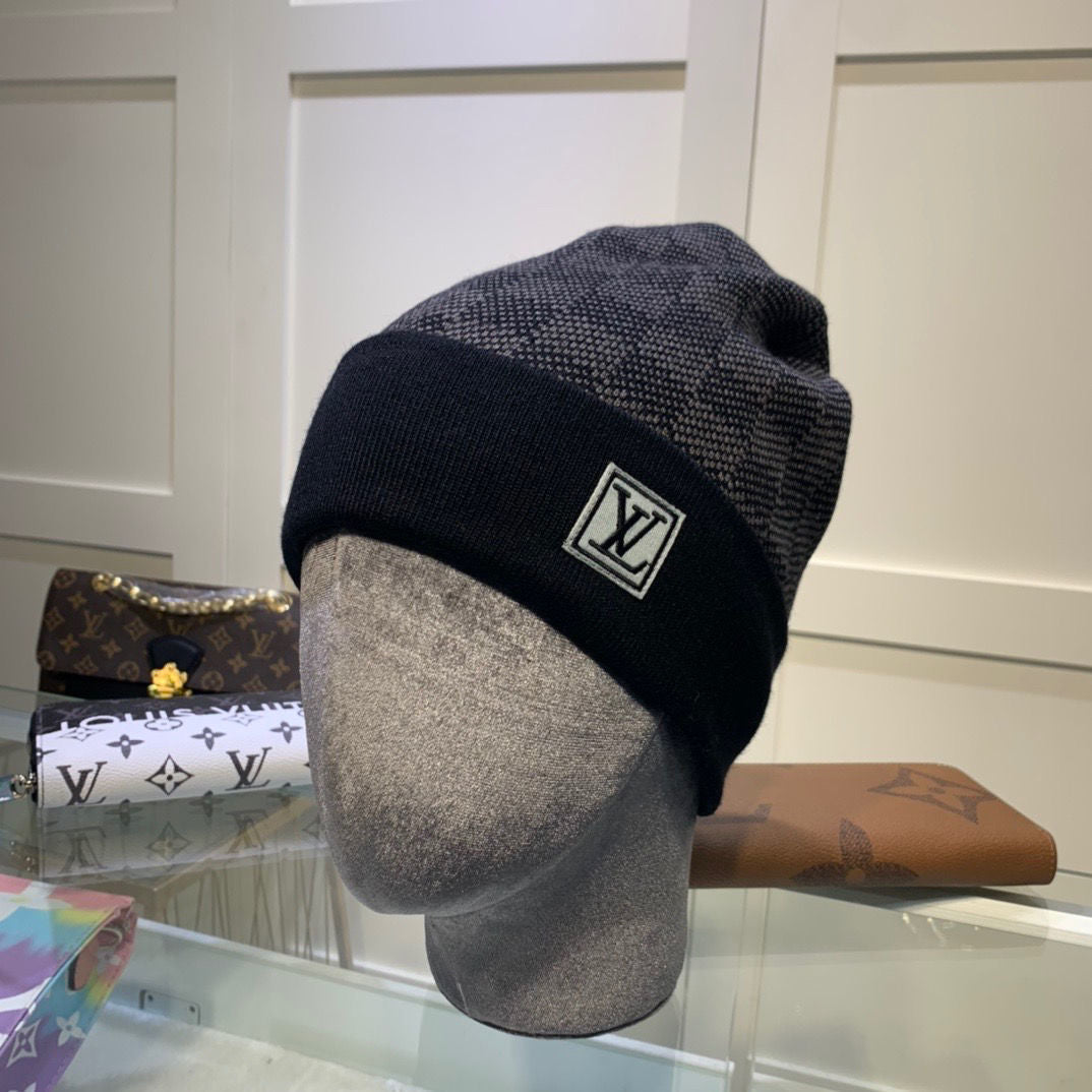 Knitted hat new high-end breathable winter trend hat embroidered plaid wool hat