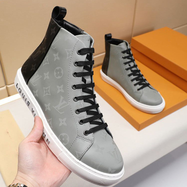 New Fashion Men's Lace-Up Classic Patchwork Grey Casual Sneakers Athletic Booties