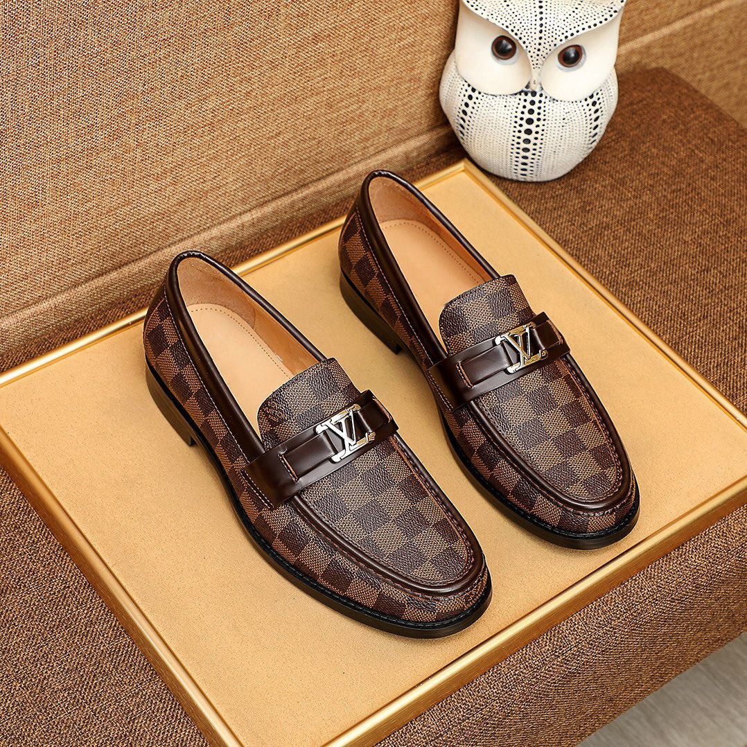 Solid plaid men's leather shoes