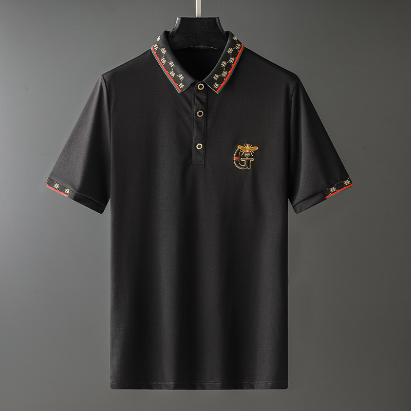 Light luxury casual summer heavy craft embroidery men's lapel t-shirt shorts suit