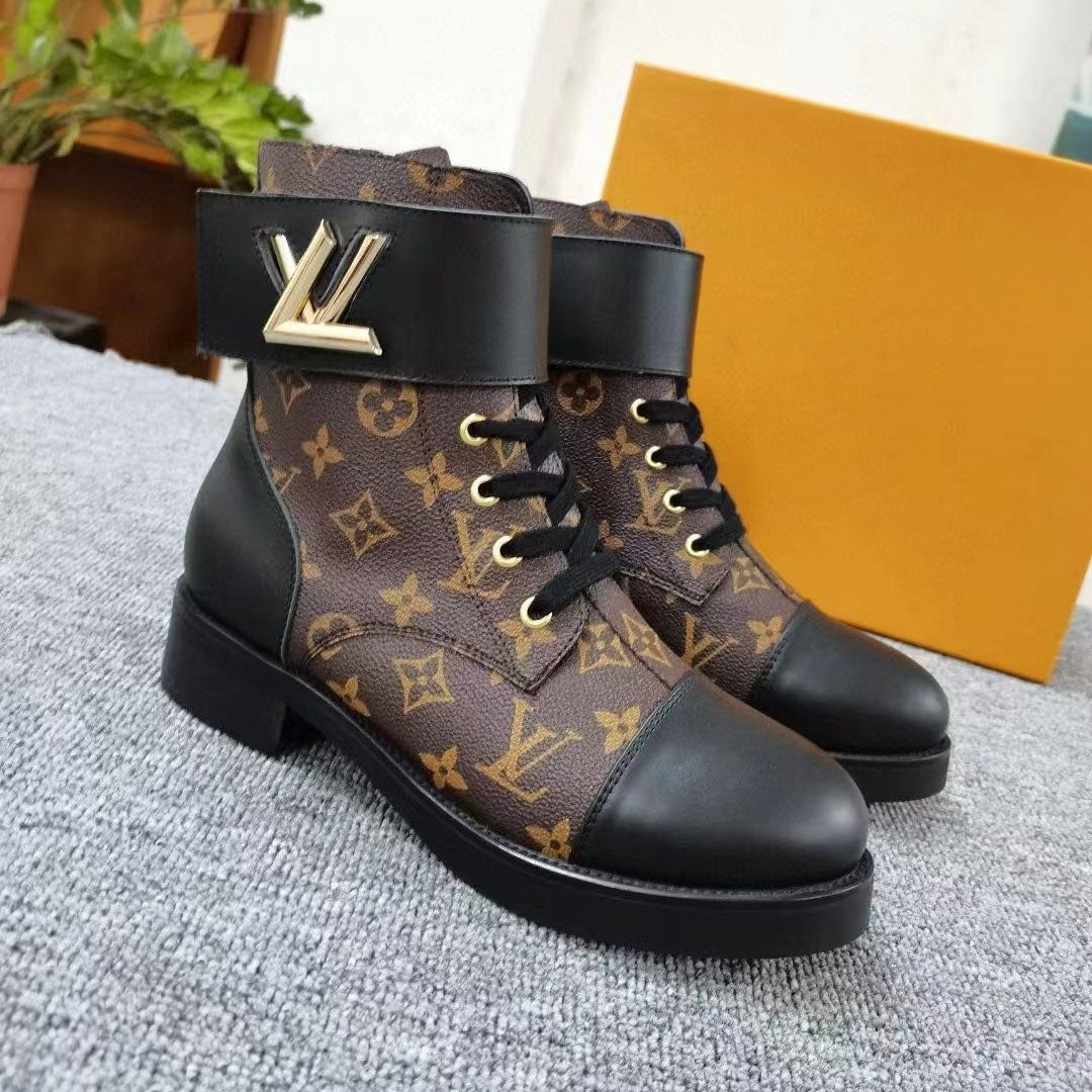 Martin boots old flower ankle boots leather lace-up buckle women's boots boutique women's shoes flat boots