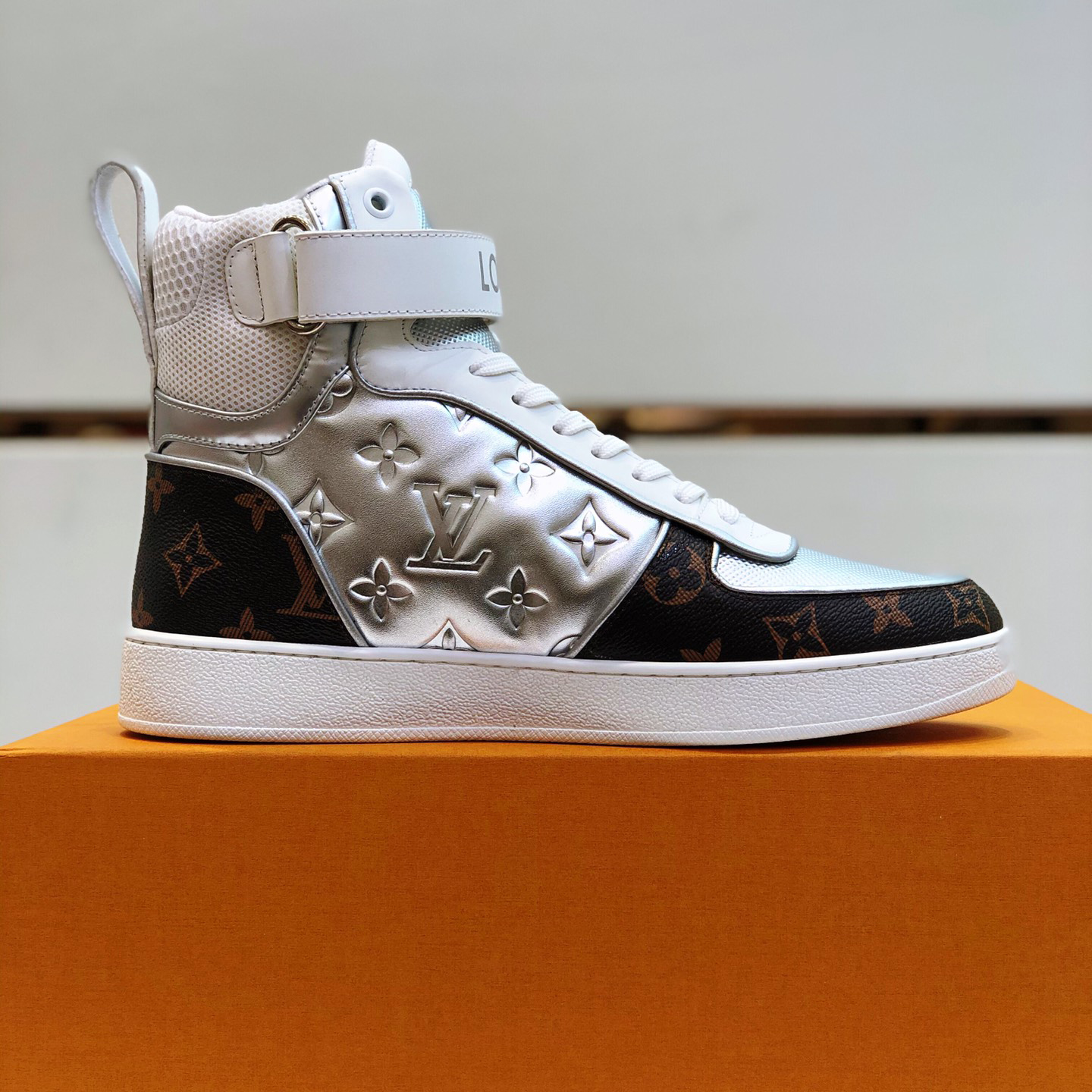 Deluxe Brown and Silver Colorblock Print High-Top Skateboards
