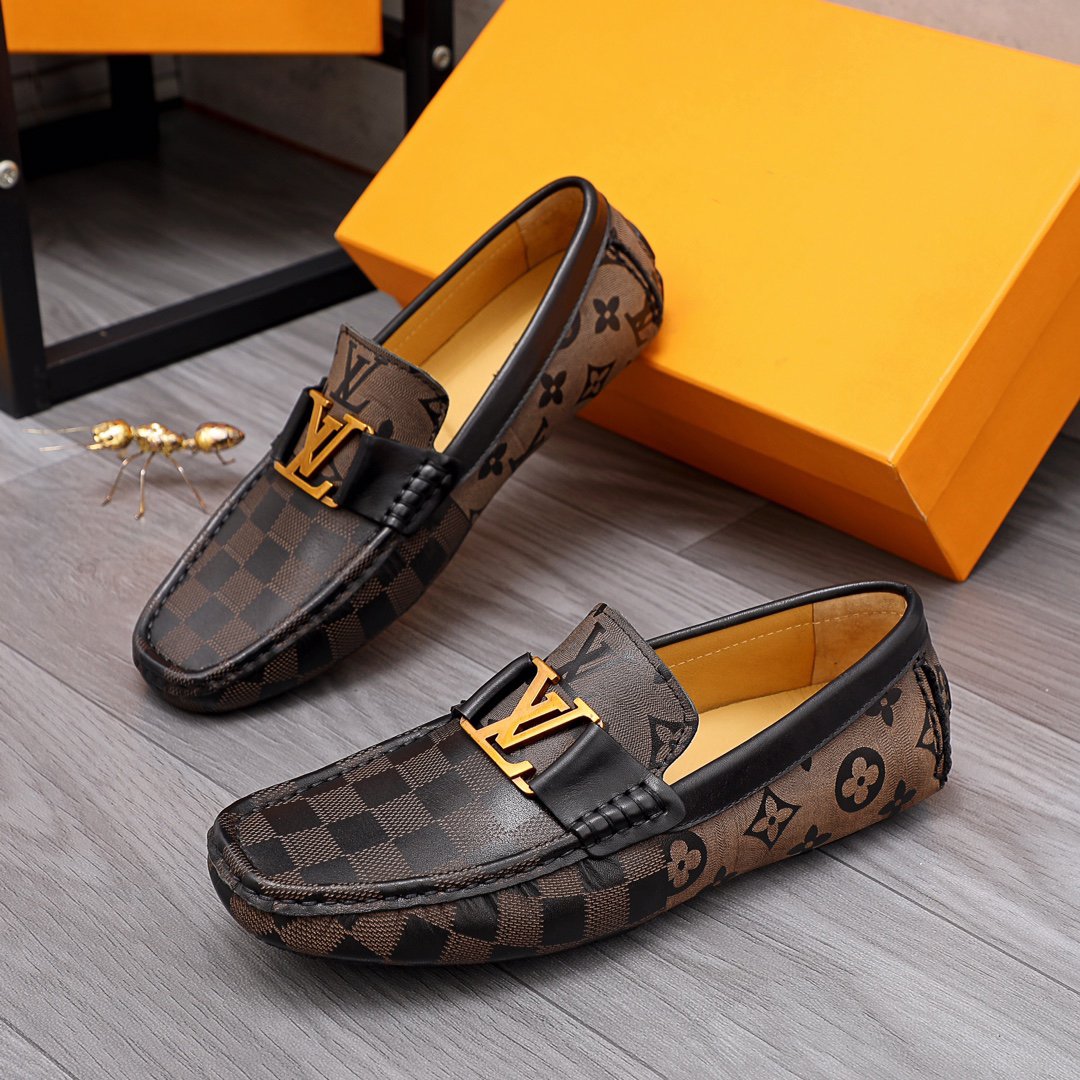 Dark brown Gold V leather formal slip on shoes