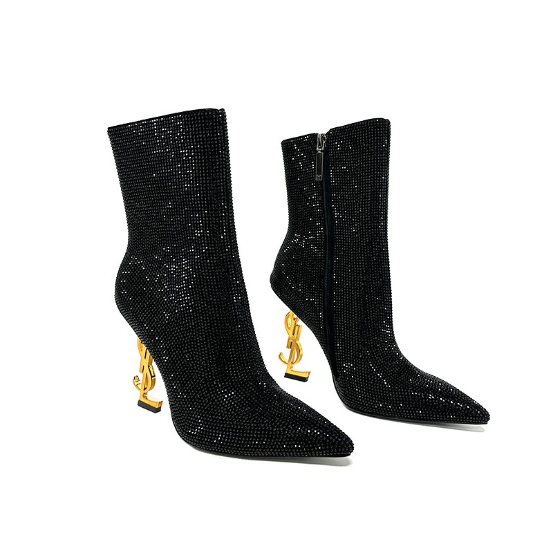 YSL Diamond High Heels Short Boots Gold
