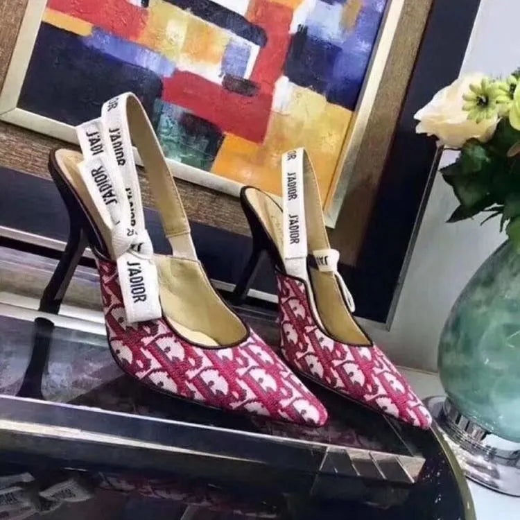 Pointed-toe bowknot cat heels floral letter ribbon high heels