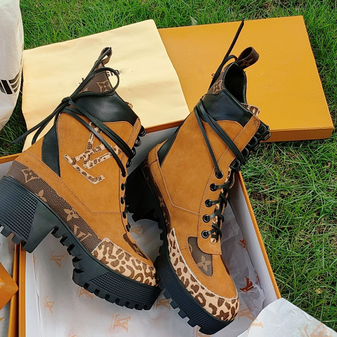 Women's lace-up ankle boots full leather thick-heeled thick-soled Martin boots