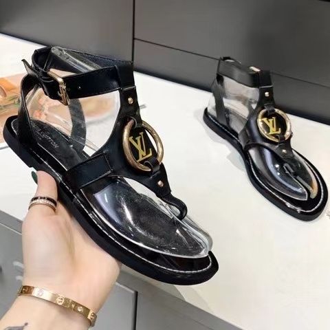 Black Simple Style V Logo Women's Sandals
