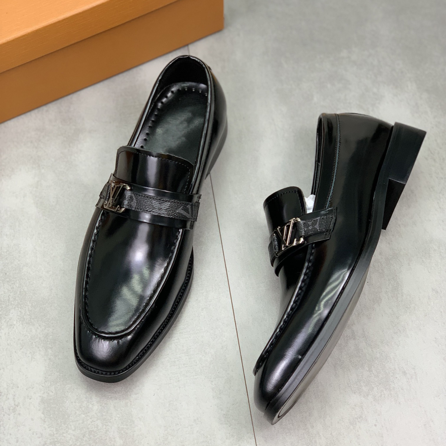 All black formal dress slip on shoes