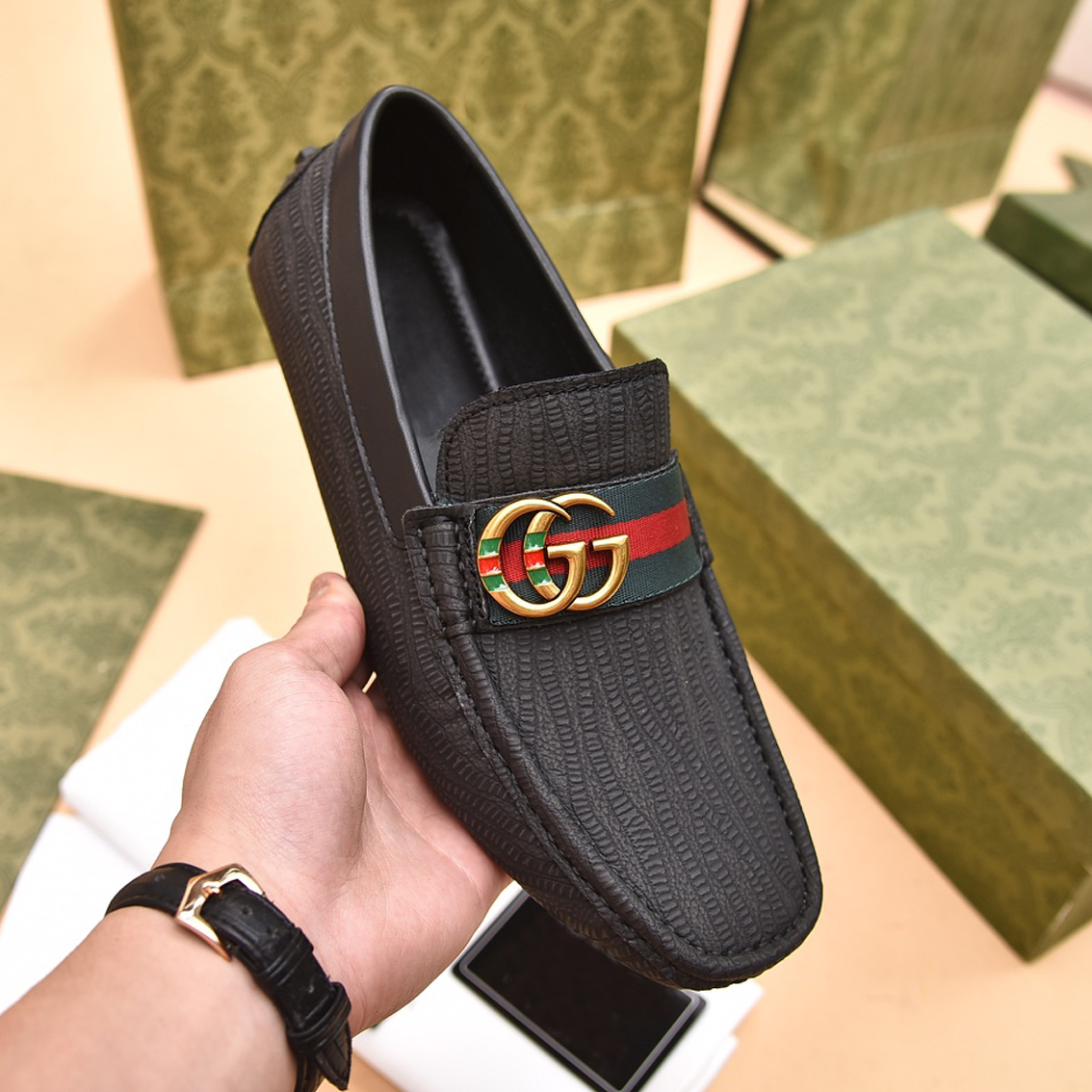 Fashion roots stripes formal dress slip on shoes