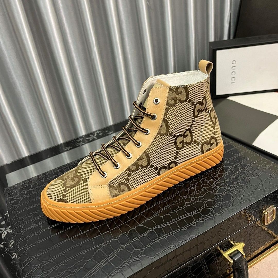 New Floral Printed Ankle High Lace Up G Logo Men's Sneakers